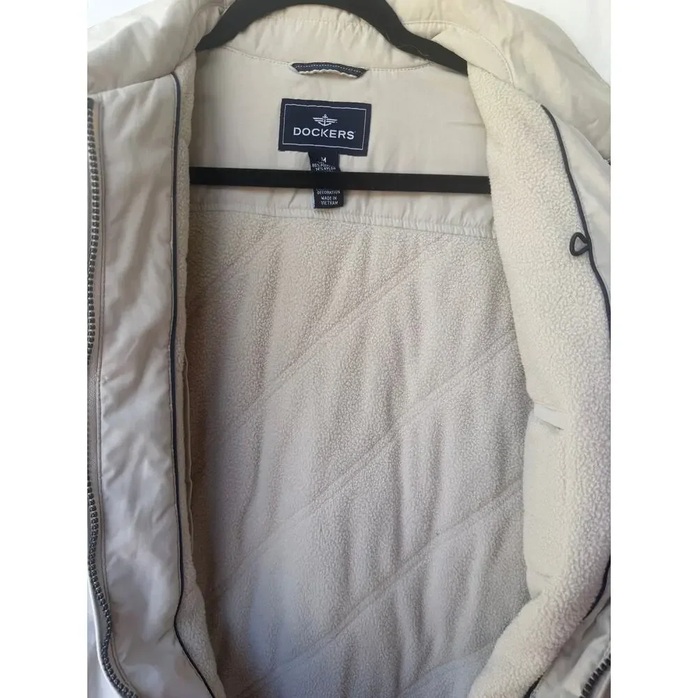 Dockers Men's Khaki Zip Fleece Lined Harrington Windbreaker Jacket Medium
